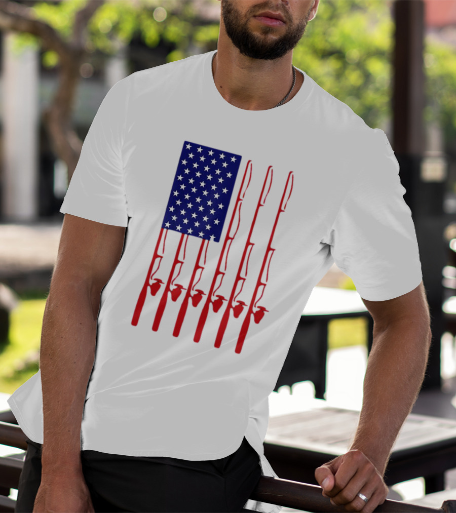 Fathers Day Fishing American Flag T-Shirt