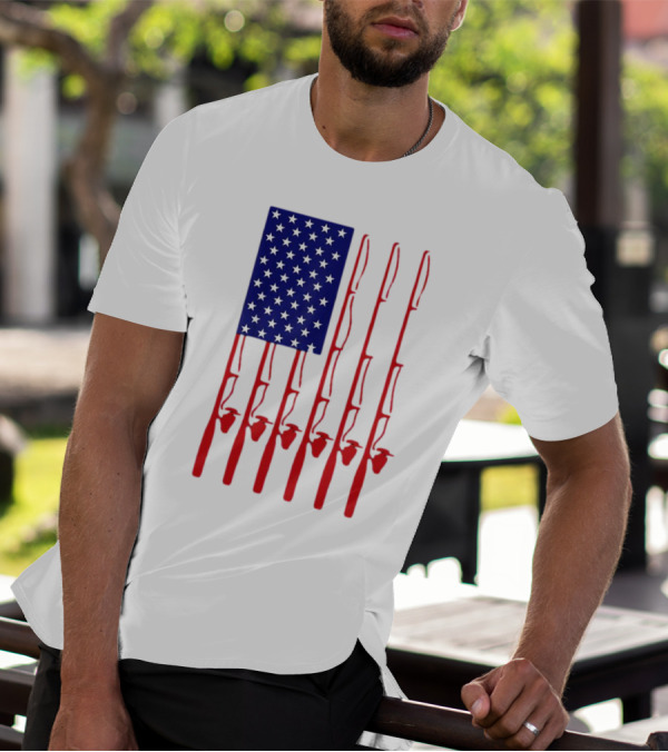 Fathers Day Fishing American Flag T-Shirt