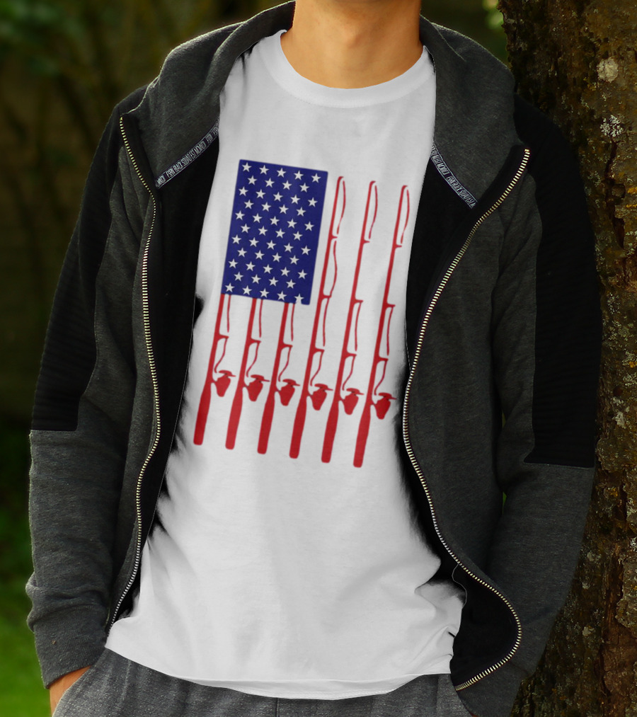 Fathers Day Fishing American Flag T-Shirt