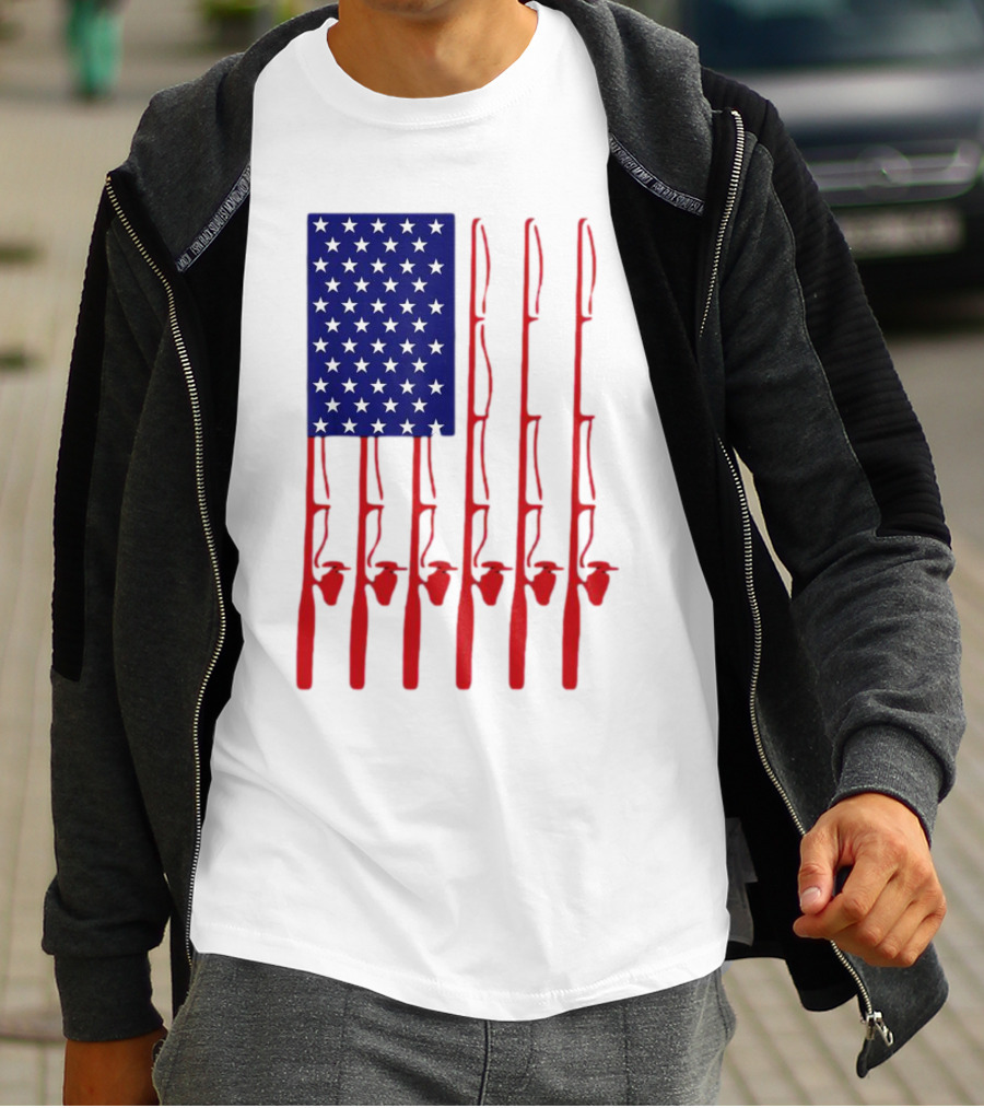 Fathers Day Fishing American Flag T-Shirt