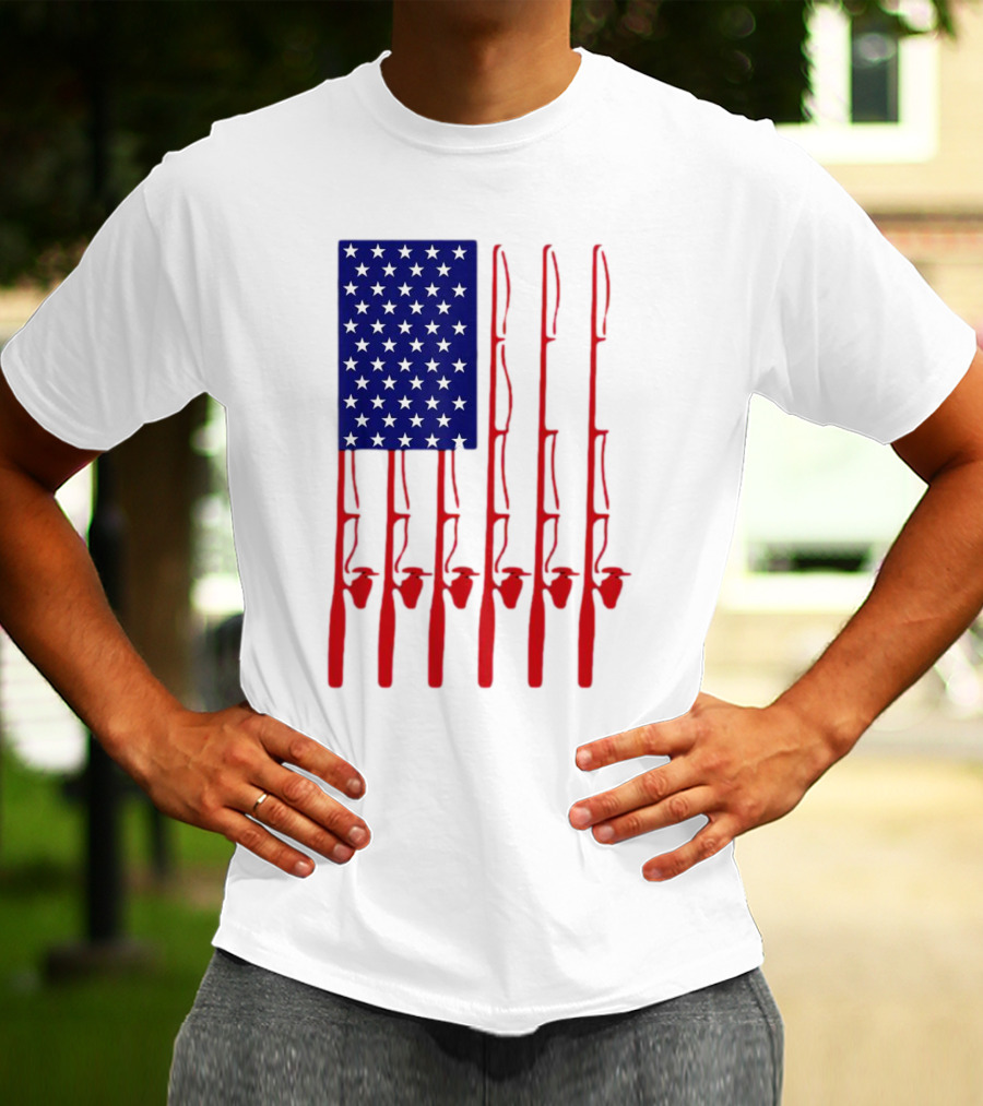 Fathers Day Fishing American Flag T-Shirt