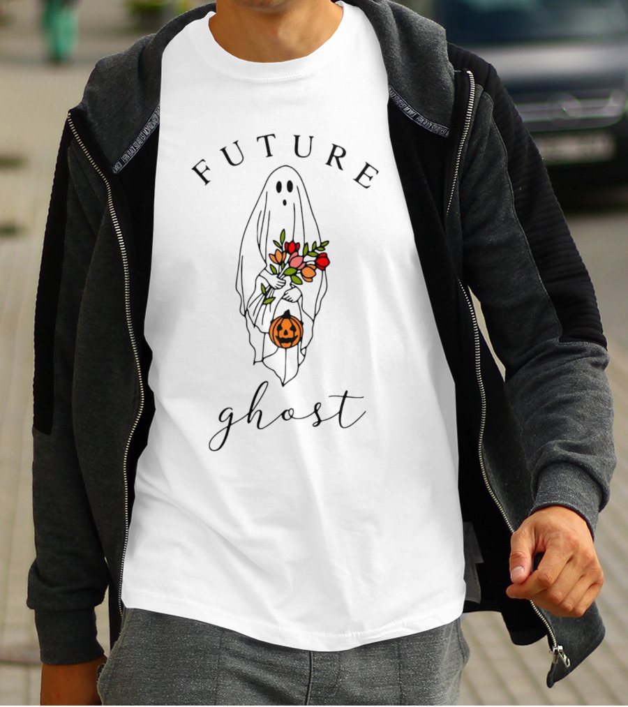 FUTURE GHOST HOLDING FLOWERS AND PUMPKIN HALLOWEEN T-Shirt