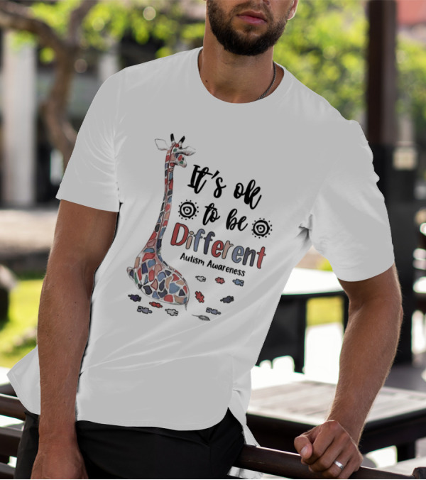 It's Ok To Be Different Giraffe Autism Awareness T-Shirt