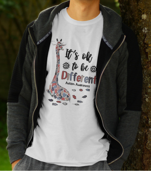 It's Ok To Be Different Giraffe Autism Awareness T-Shirt