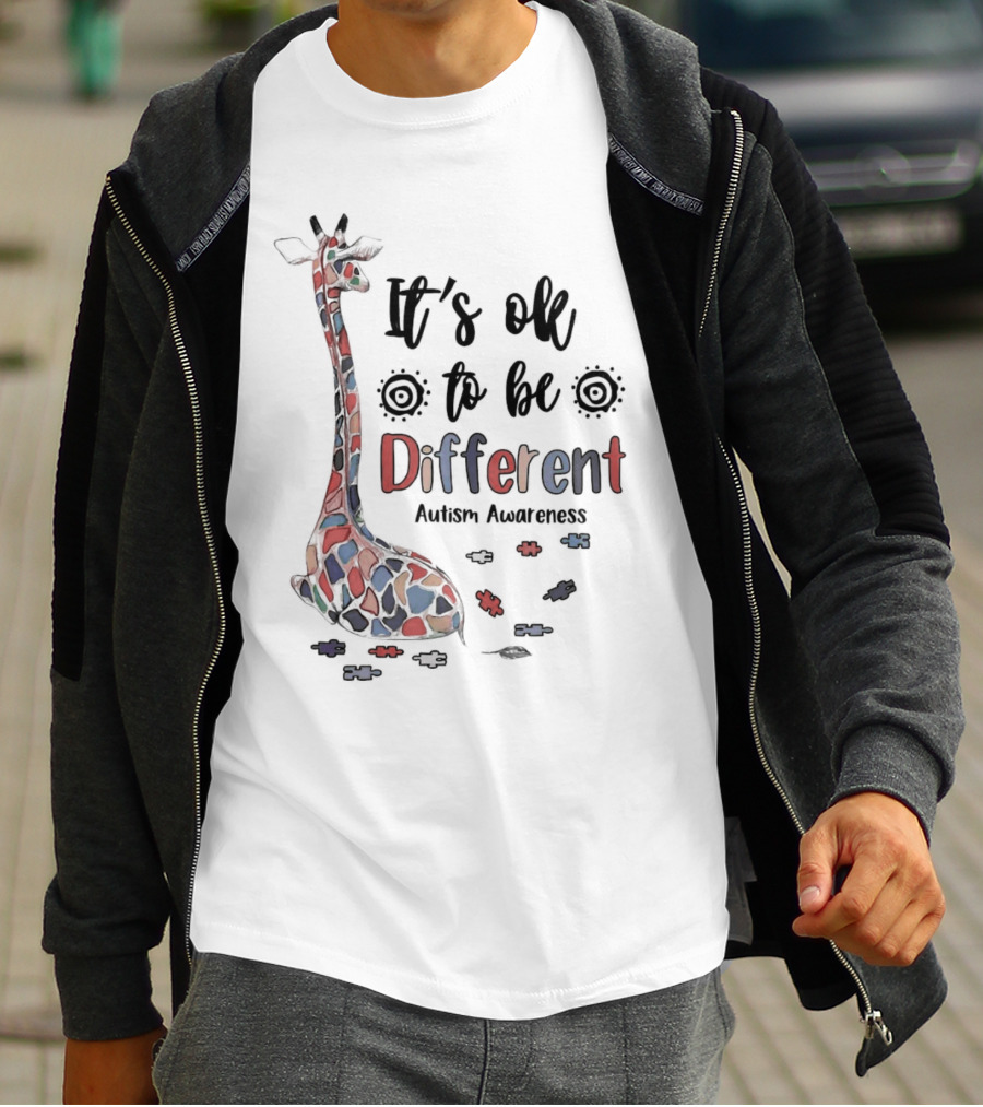 It's Ok To Be Different Giraffe Autism Awareness T-Shirt