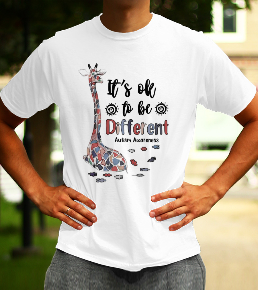 It's Ok To Be Different Giraffe Autism Awareness T-Shirt
