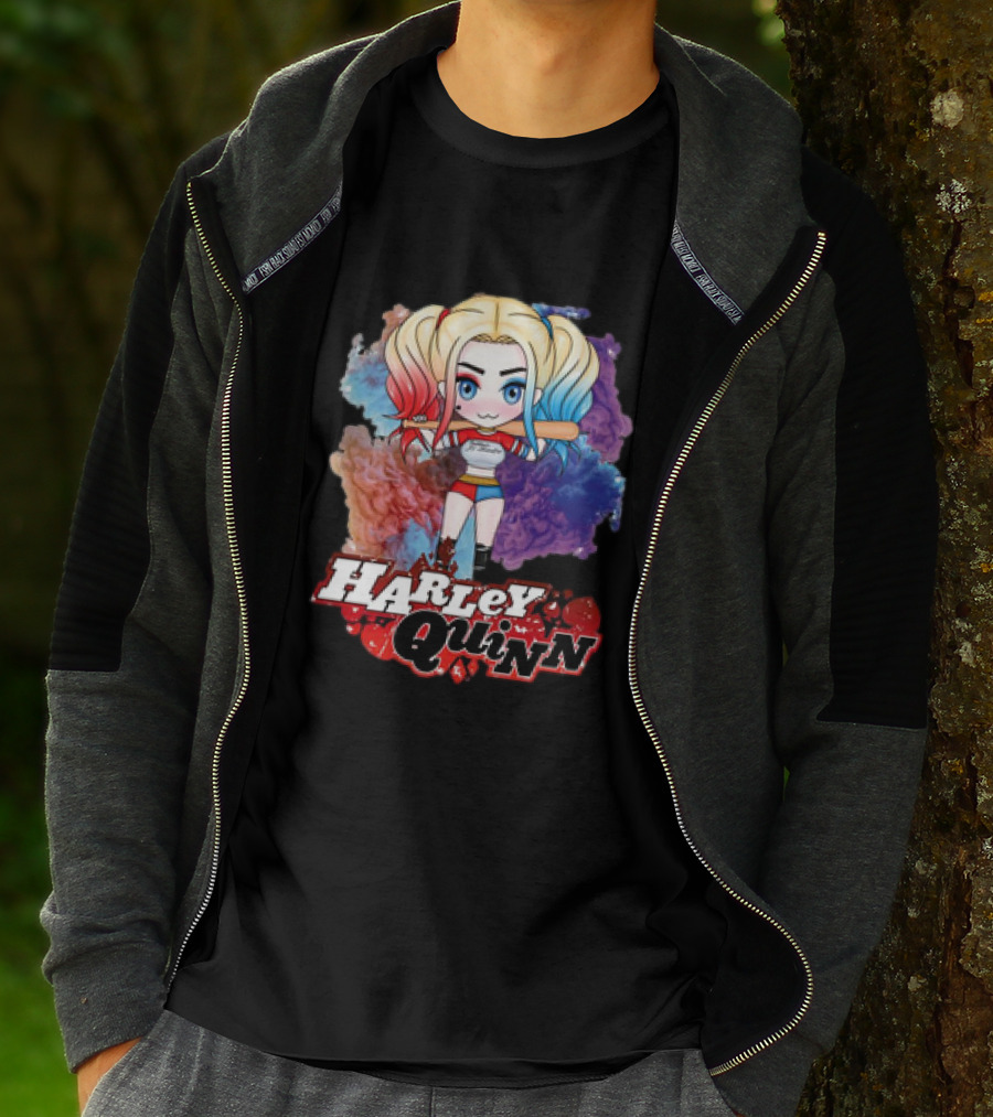 Harley Quinn Birds Of Prey Chibi Colorful Background T-Shirt
