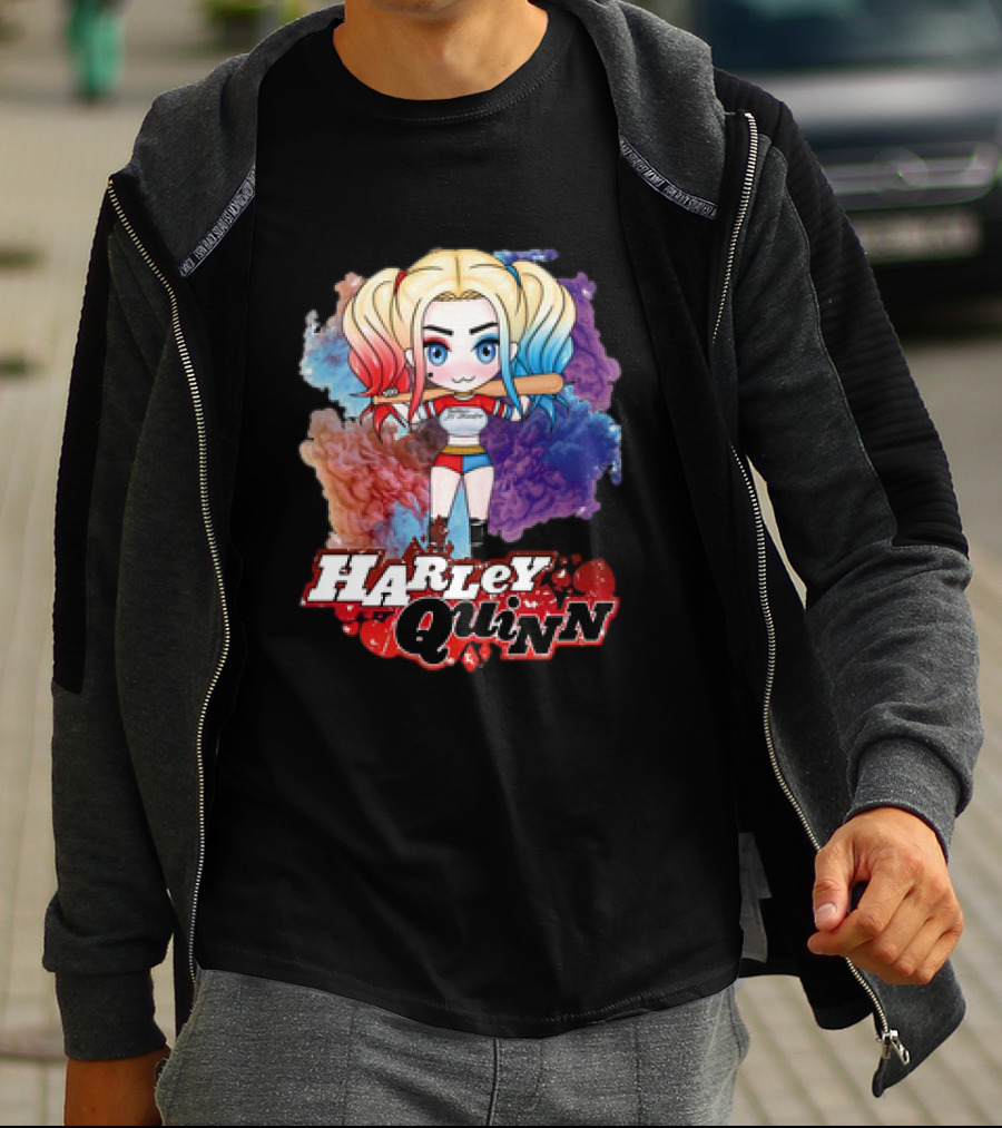 Harley Quinn Birds Of Prey Chibi Colorful Background T-Shirt