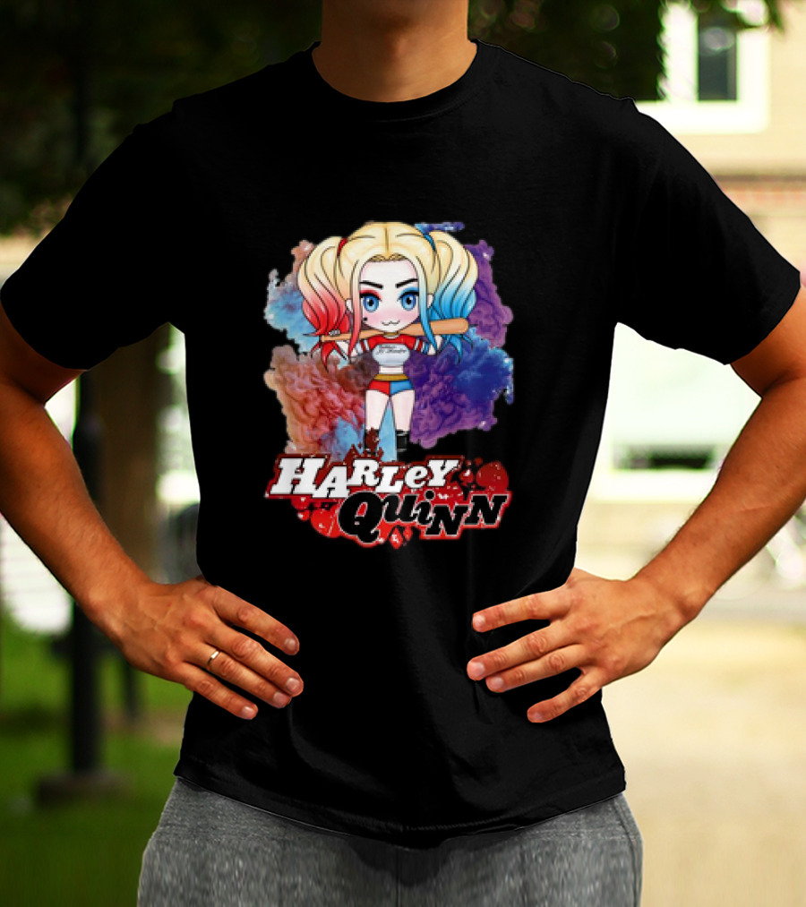 Harley Quinn Birds Of Prey Chibi Colorful Background T-Shirt