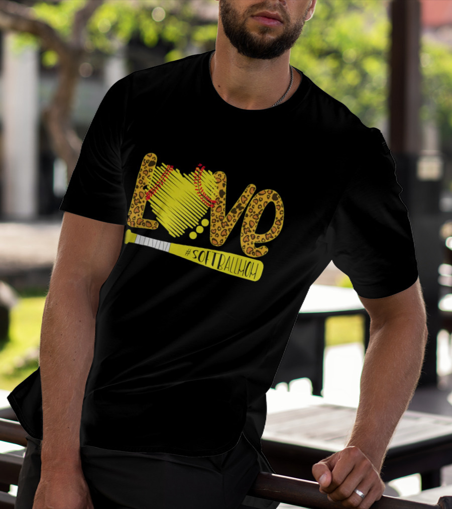 Love Leopard Softball Mom T-Shirt