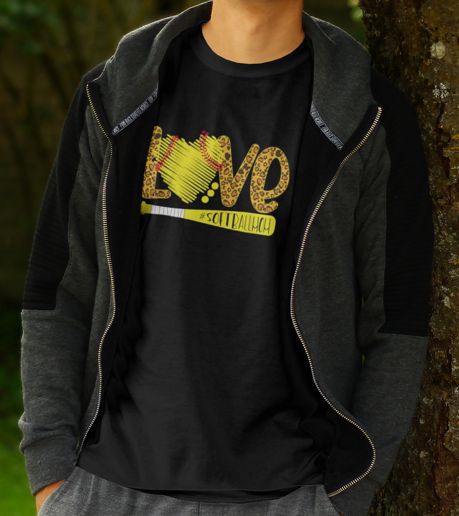 Love Leopard Softball Mom T-Shirt