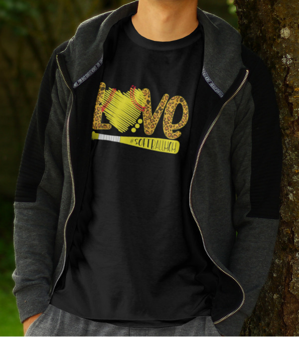 Love Leopard Softball Mom T-Shirt