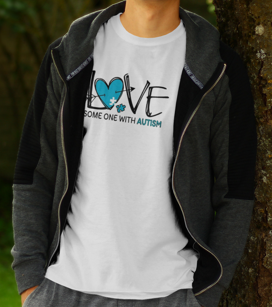 LOVE Some One With AUTISM Blue Puzzle Heart T-Shirt