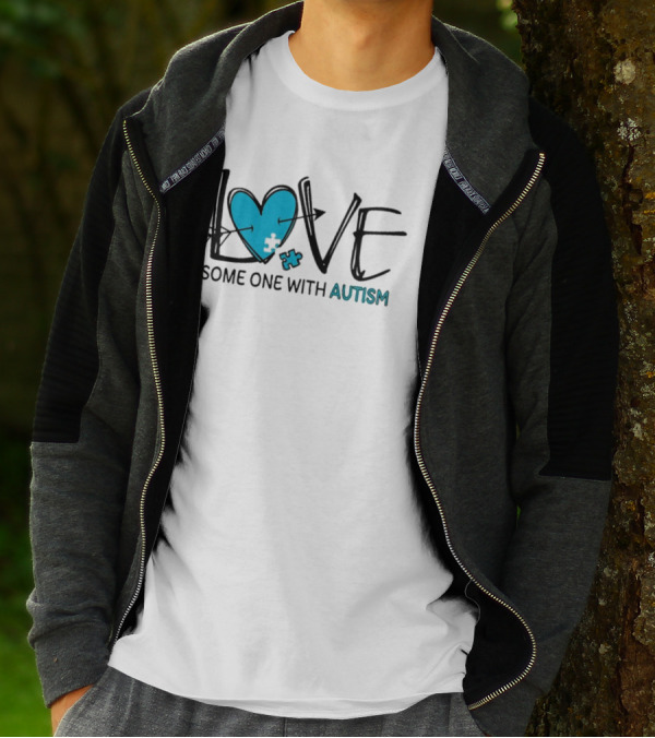 LOVE Some One With AUTISM Blue Puzzle Heart T-Shirt