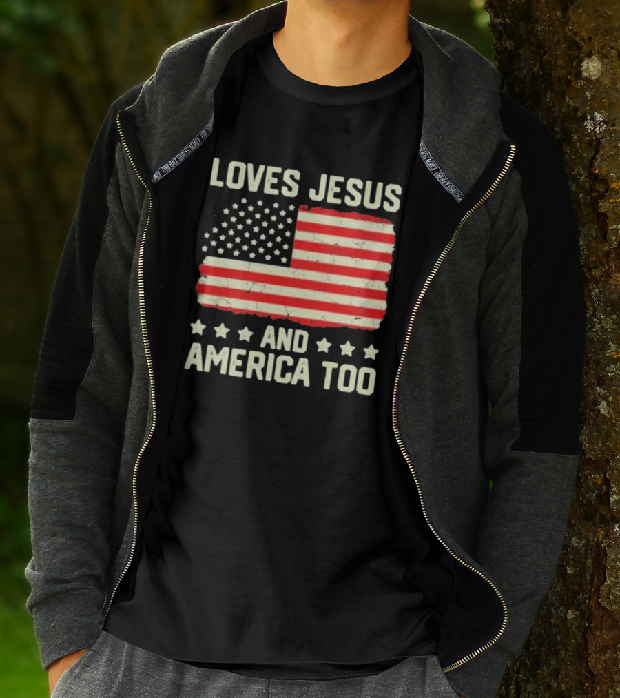 Loves Jesus And America Too Vintage Independence Day Flag T-Shirt