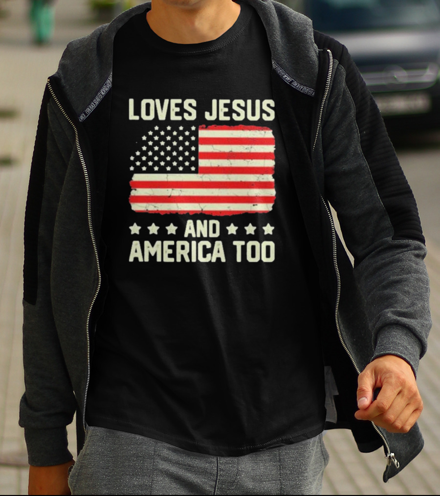 Loves Jesus And America Too Vintage Independence Day Flag T-Shirt