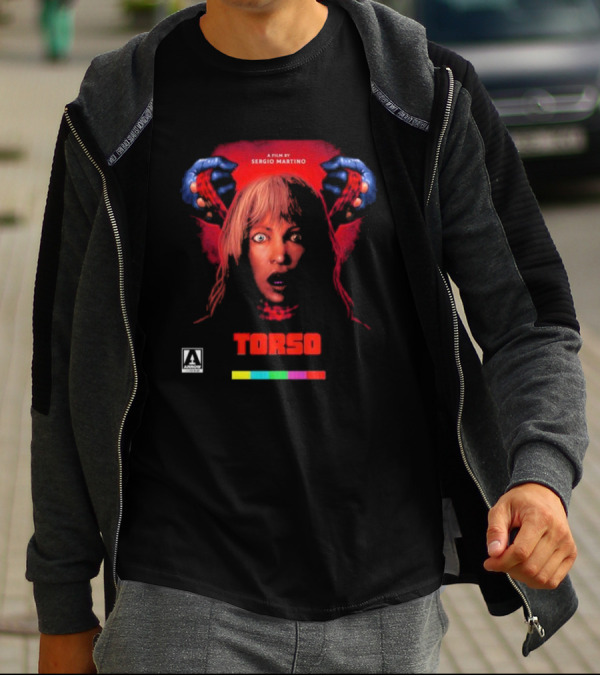 A Film By Sergio Martino Torso Horror Classic With Frightened Woman And Hands In Red And Blue T-Shirt