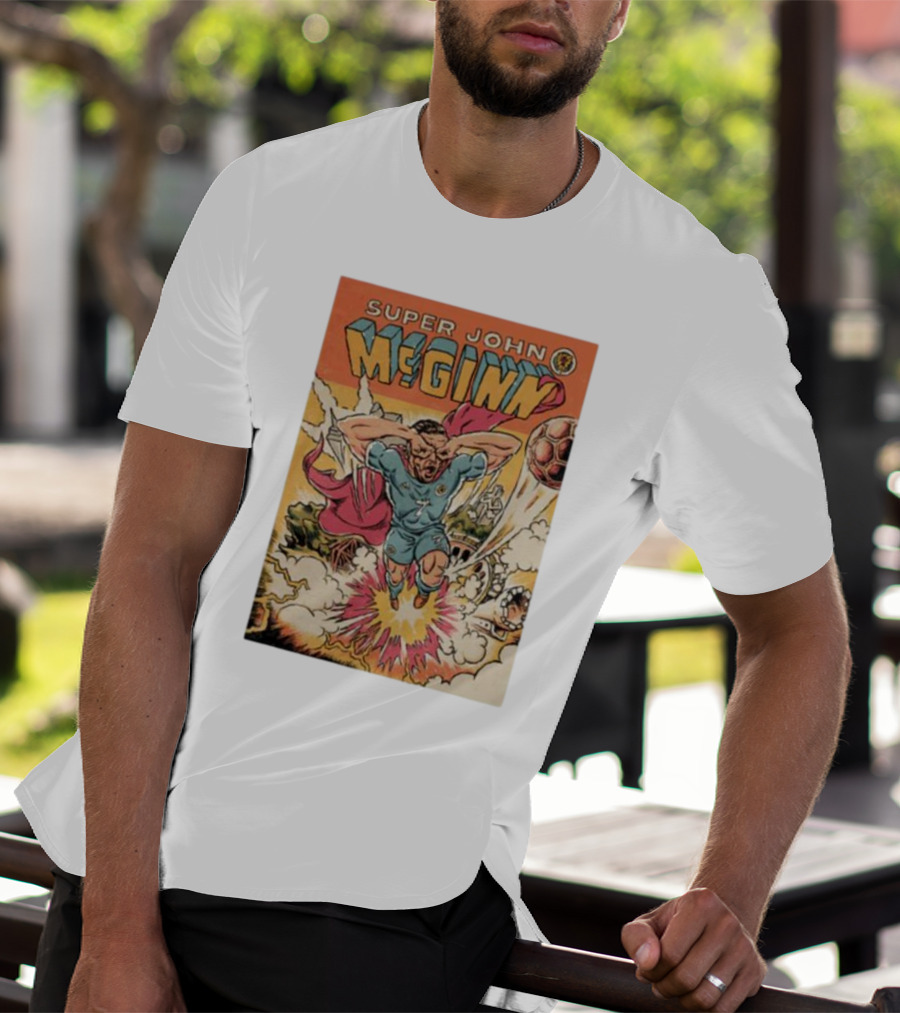 Super John McGinn Flying Hero Soccer Explosion Action Comic T-Shirt