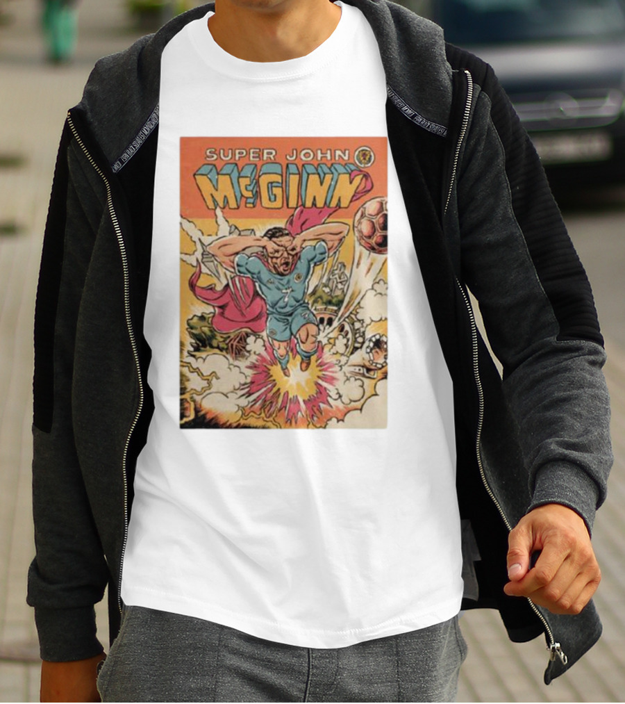 Super John McGinn Flying Hero Soccer Explosion Action Comic T-Shirt