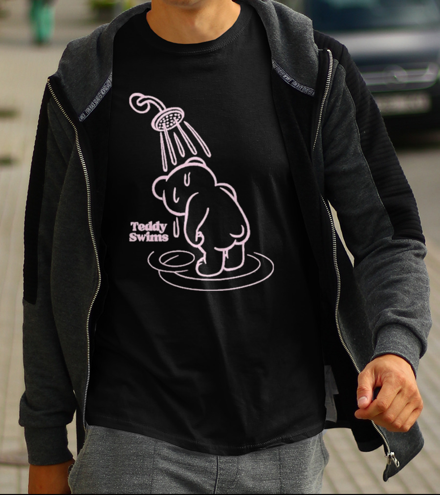 Teddy Swims Bear Under Shower Sad Broken Heart T-Shirt