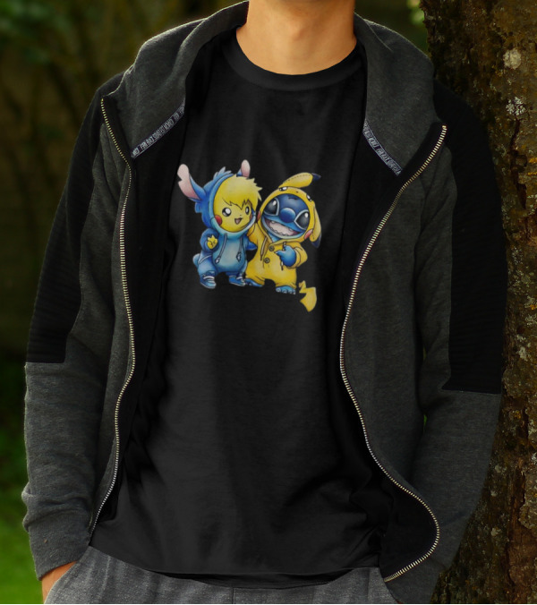 Disney Lilo Stitch Pikachu Pokemon Crossover Character T-Shirt