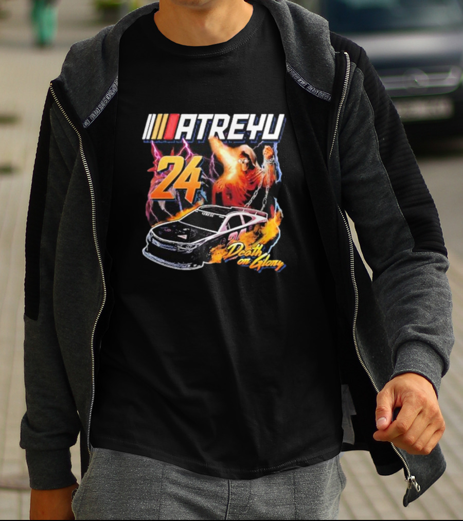 ATREYU 24 Death Or Glory Racing Theme With Flaming Car And Lightning Chains T-Shirt
