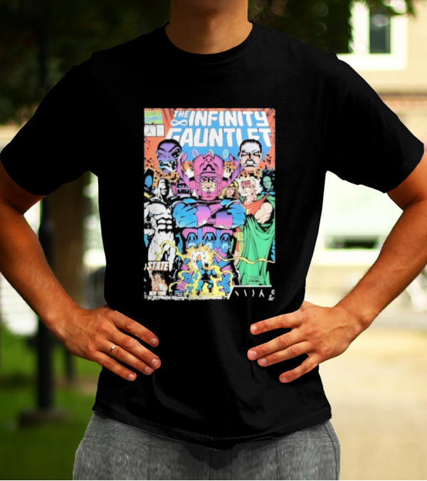 The Infinity Gauntlet Marvel Comics Cover Featuring Iconic Characters Galactus And Artistry T-Shirt