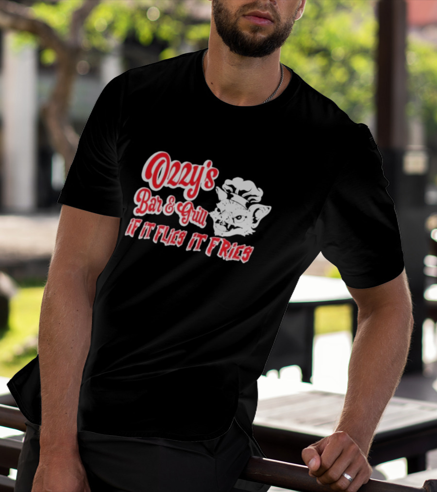 Ozzy's Bar And Grill If It Flies It Fries Cat Chef T-Shirt