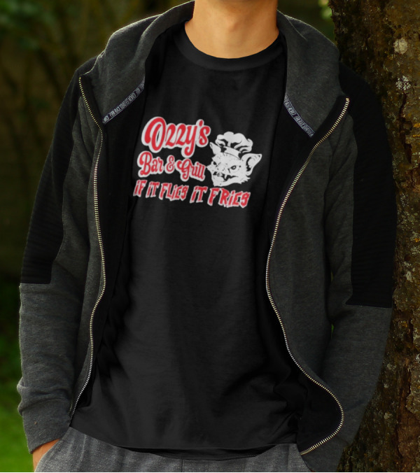 Ozzy's Bar And Grill If It Flies It Fries Cat Chef T-Shirt