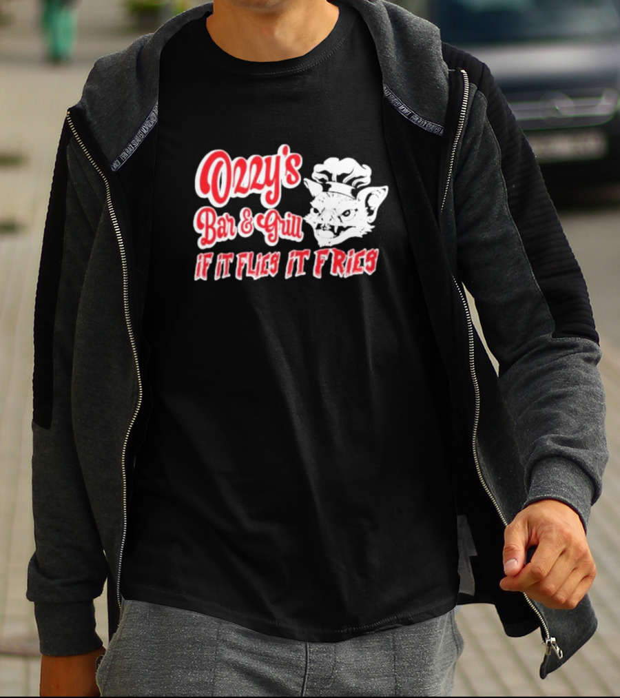 Ozzy's Bar And Grill If It Flies It Fries Cat Chef T-Shirt
