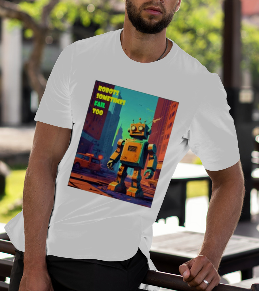 Robots Sometimes Fail Too Urban Cityscape Scene T-Shirt