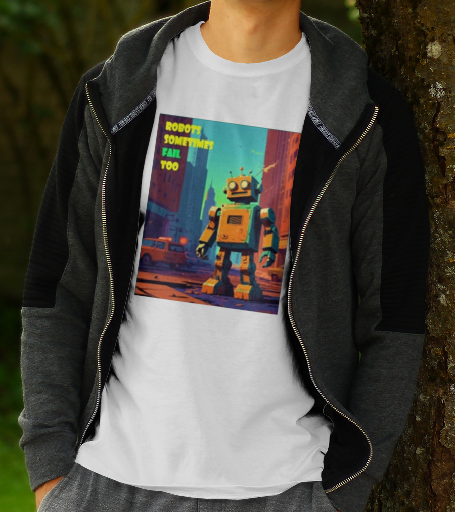 Robots Sometimes Fail Too Urban Cityscape Scene T-Shirt