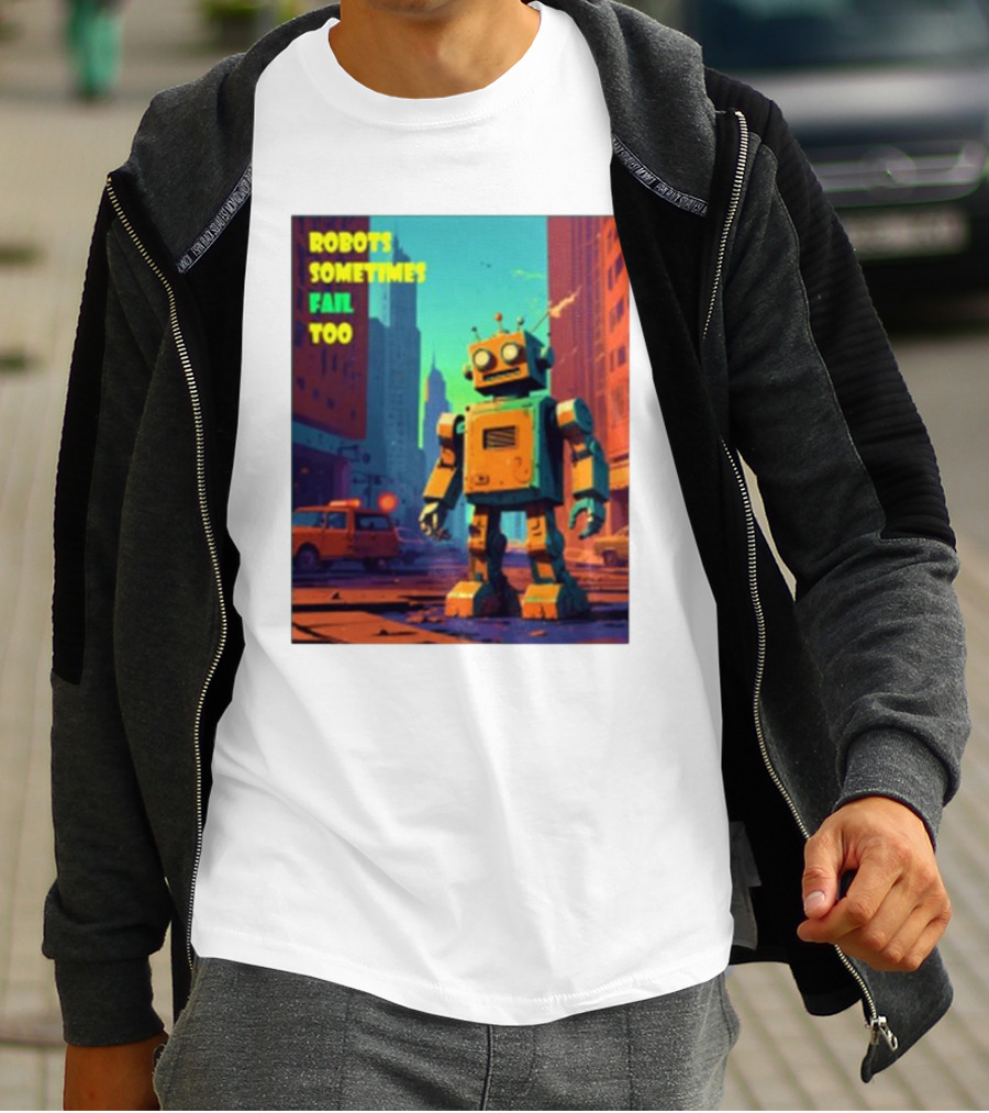 Robots Sometimes Fail Too Urban Cityscape Scene T-Shirt