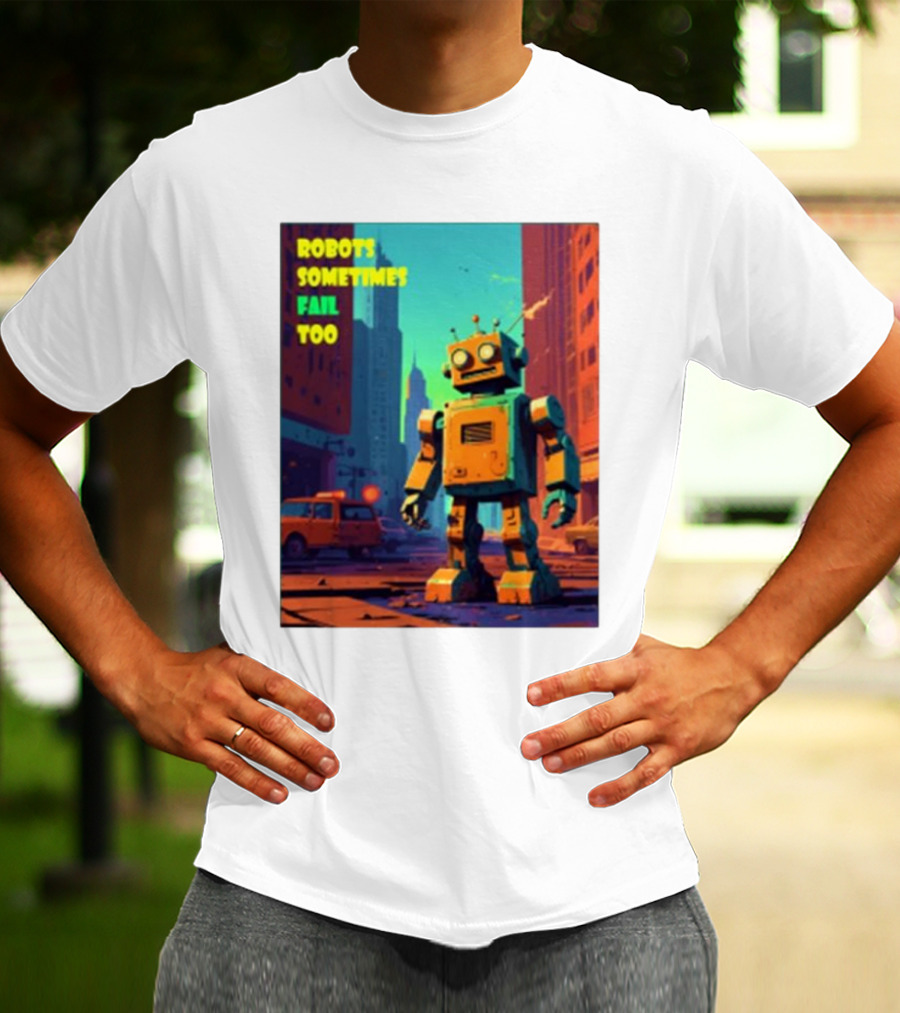 Robots Sometimes Fail Too Urban Cityscape Scene T-Shirt