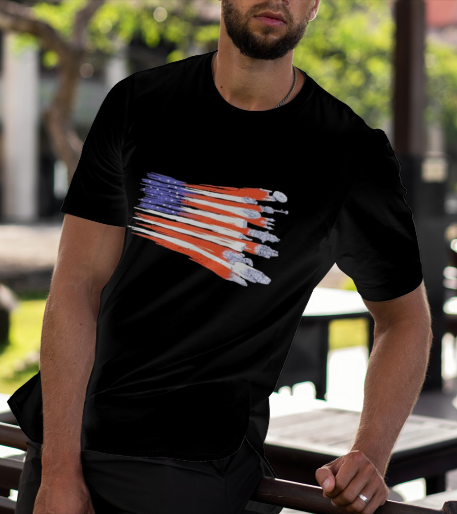 Sci-fi Spaceships Forming American Flag With Rebel T-Shirt
