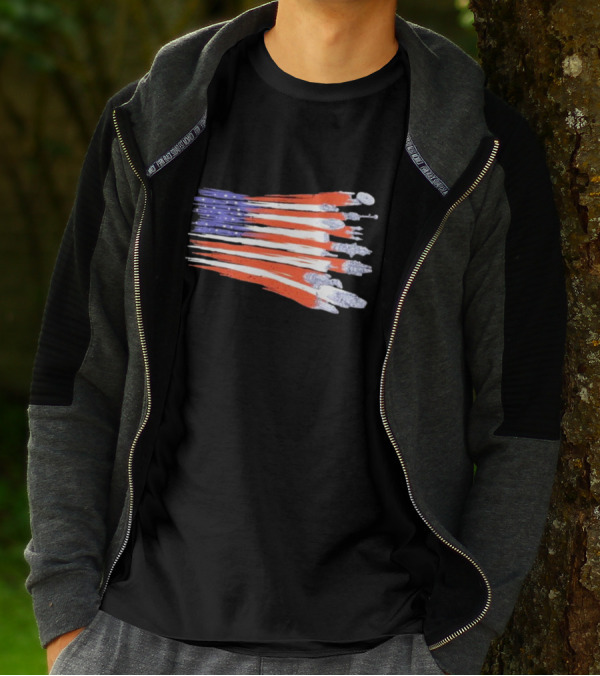 Sci-fi Spaceships Forming American Flag With Rebel T-Shirt