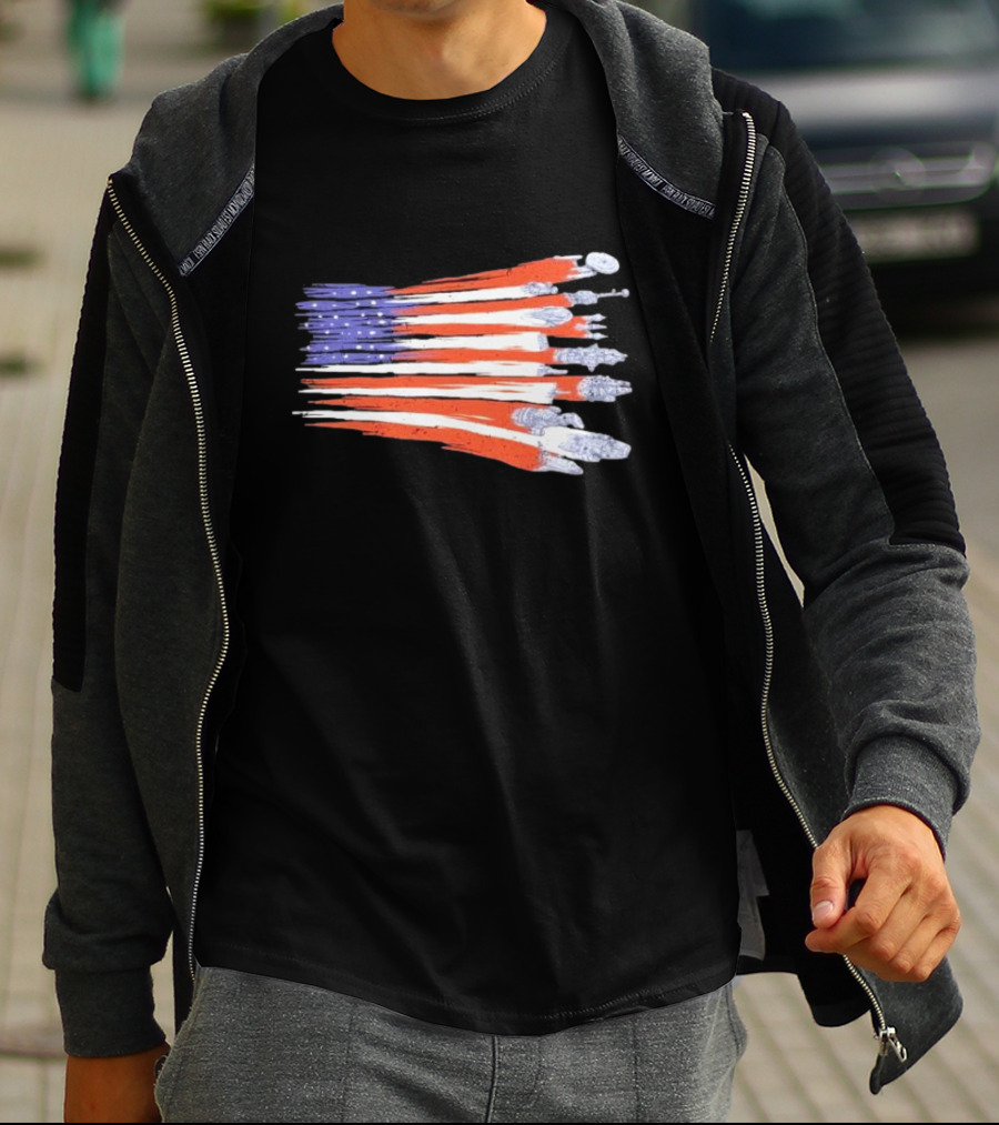 Sci-fi Spaceships Forming American Flag With Rebel T-Shirt