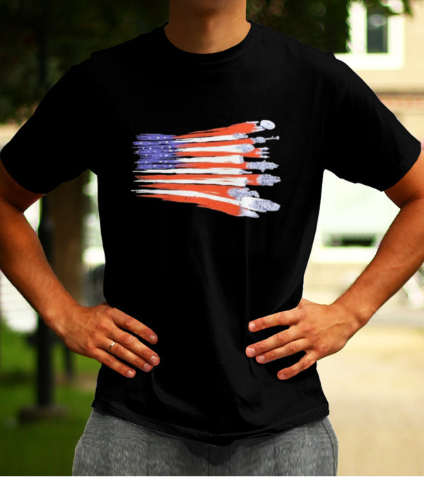 Sci-fi Spaceships Forming American Flag With Rebel T-Shirt