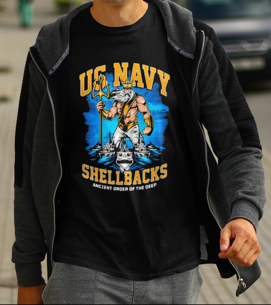 US Navy Shellbacks Poseidon Ancient Order Of The Deep With Battleship T-Shirt
