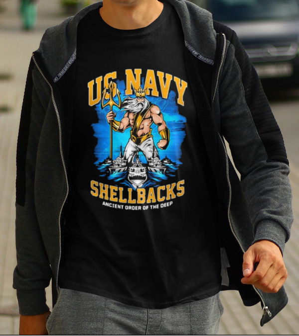 US Navy Shellbacks Poseidon Ancient Order Of The Deep With Battleship T-Shirt