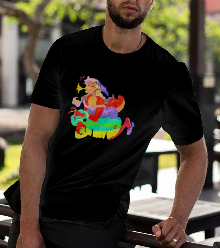 Shinto Decals Vibrant Dragon Monster Girl With Rainbow CHINO Text T-Shirt