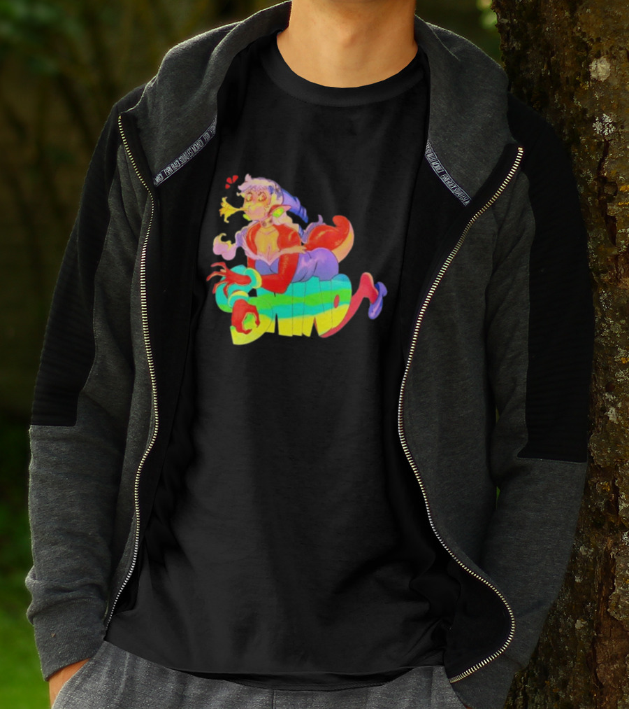 Shinto Decals Vibrant Dragon Monster Girl With Rainbow CHINO Text T-Shirt