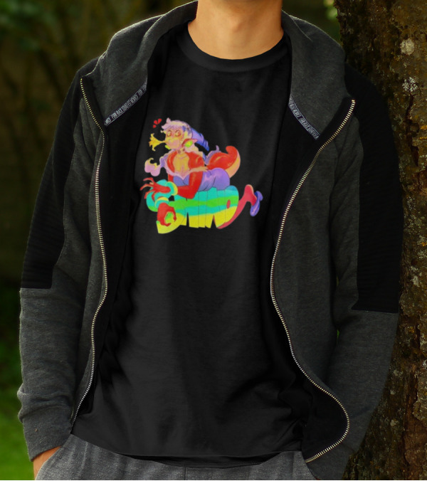 Shinto Decals Vibrant Dragon Monster Girl With Rainbow CHINO Text T-Shirt