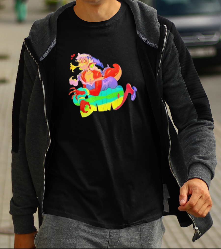 Shinto Decals Vibrant Dragon Monster Girl With Rainbow CHINO Text T-Shirt