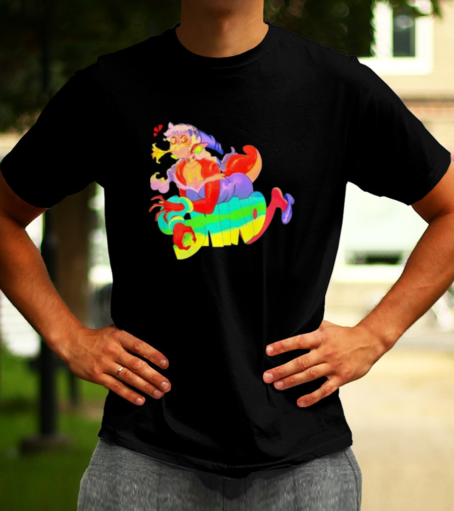 Shinto Decals Vibrant Dragon Monster Girl With Rainbow CHINO Text T-Shirt