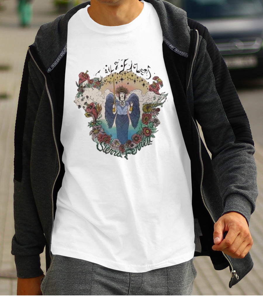 Sierra Ferrell Trail Of Flowers Angelic Winged Figure Surrounded By Floral Frame T-Shirt