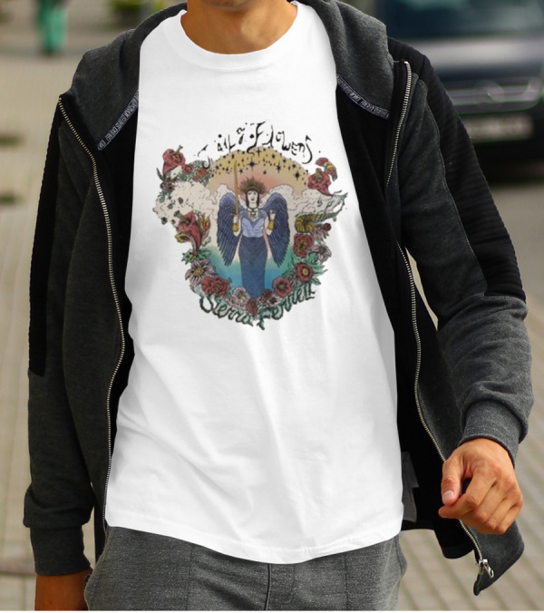Sierra Ferrell Trail Of Flowers Angelic Winged Figure Surrounded By Floral Frame T-Shirt