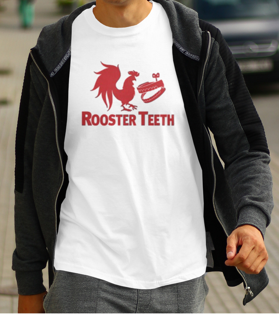 Rooster Teeth Red Rooster And Wind-Up Chattering Teeth T-Shirt