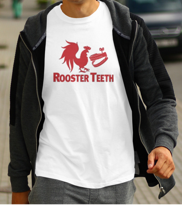 Rooster Teeth Red Rooster And Wind-Up Chattering Teeth T-Shirt