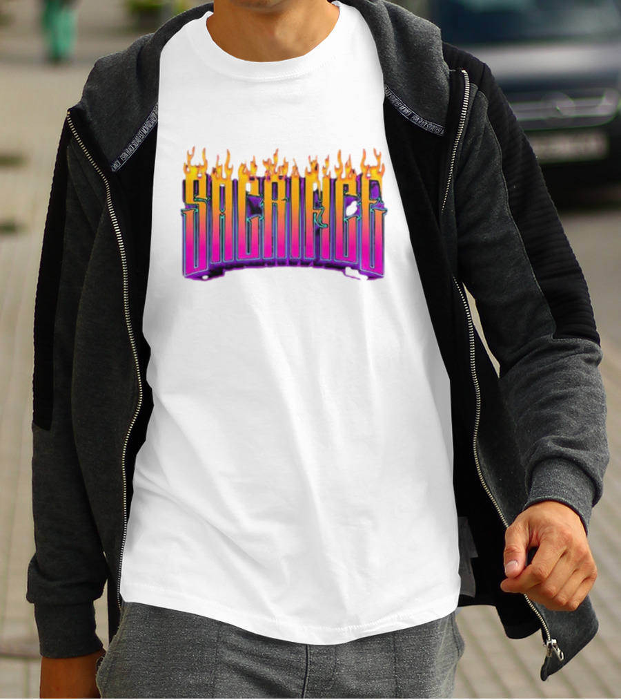 Sacrifice Hades Sunset Flame Text T-Shirt
